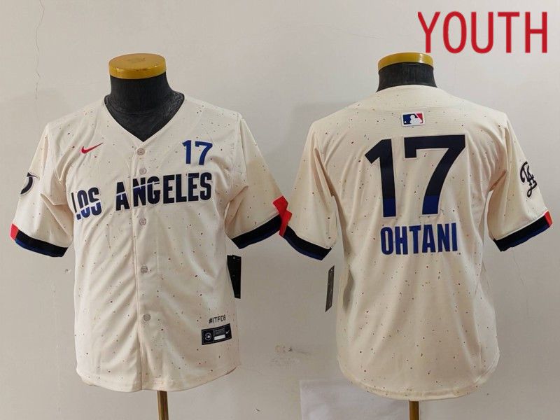 Youth Los Angeles Dodgers #17 Ohtani Cream Fashion Nike Game MLB Jersey style 703